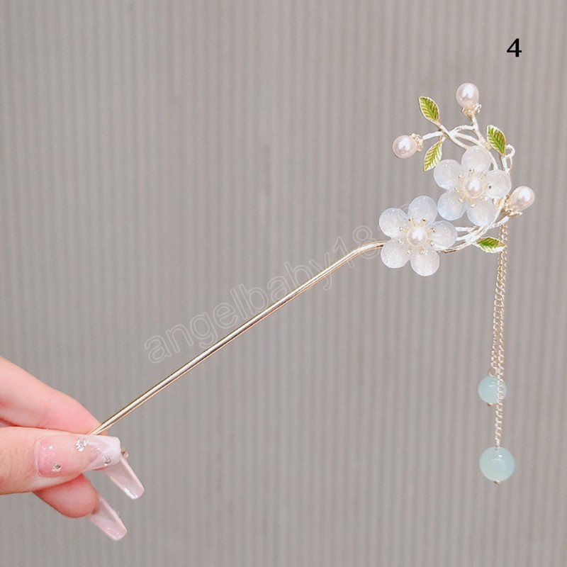 Bastões de cabelo com franja em flor de pêssego Estilo antigo Step Shake Hairpin para meninas Hanfu Headwear Super Fairy Women Acessórios para o cabelo