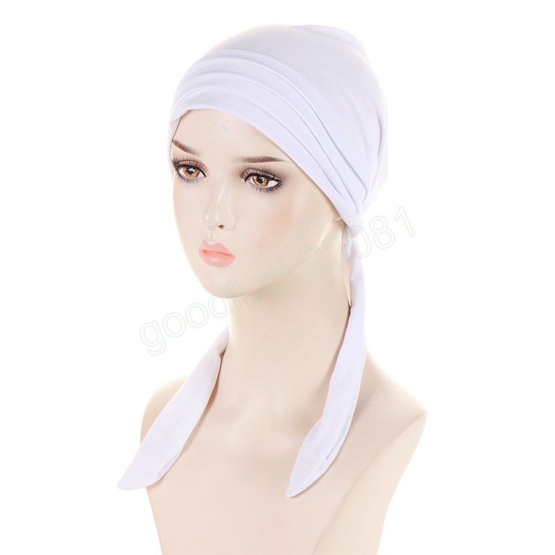 Femmes pré-cravate foulard musulman Hijab femme Turban Cancer chimio casquette chapeau intérieur perte de cheveux couverture tête enveloppement chapeaux Stretch Bandana