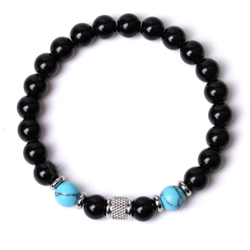 Summer Style Black Beads Bracelets Classic 8MM Natural Stone Elastic Friendship Bracelet Beach For Women Men Lover Jewelry