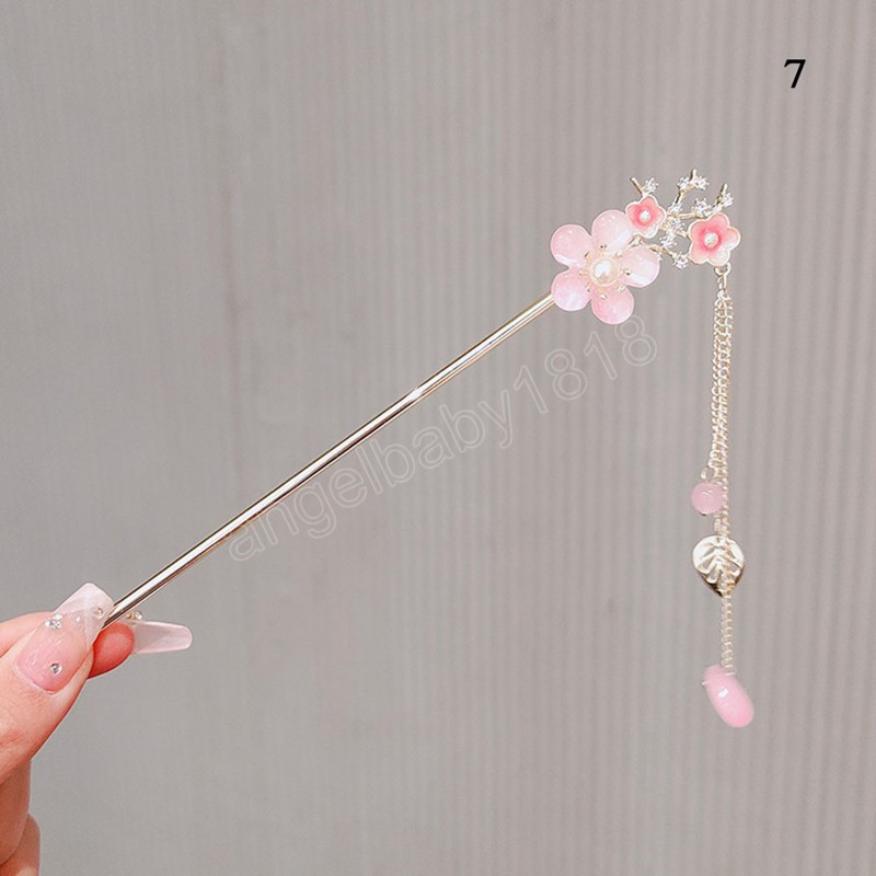 Peach Blossom Fringe Hair Sticks Ancient Style Step Shake Hairpin For Girls Hanfu Headwear Super Fairy Women Hair Accessories