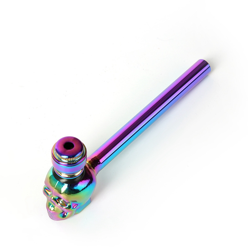 Cachimbos de vidro grosso de pirex com chapeamento colorido Tela de filtro portátil Erva seca Colher de tabaco Tigela de metal com tampa Suporte para cachimbo de fumo Inovador Forma de caveiras Tubo de mão