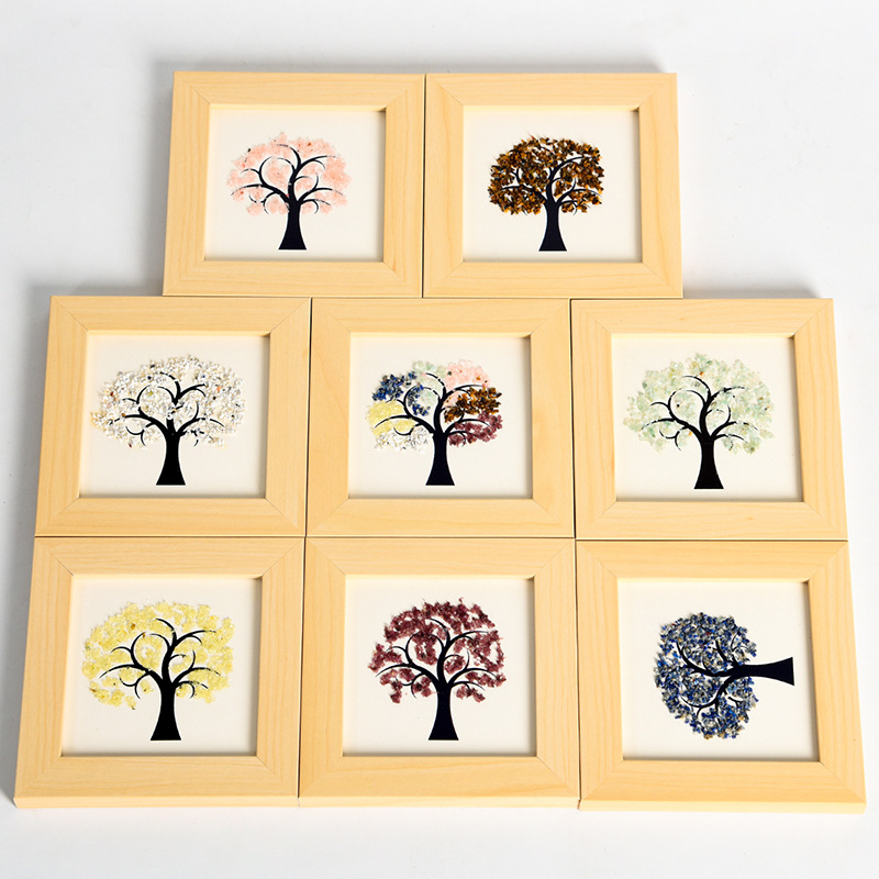 New Raw chip Stone Crystal Tree of Life Pattern Wooden Picture Frame Table Home Fashion 7 Chakra Accessories Festive Display Ornaments Gift