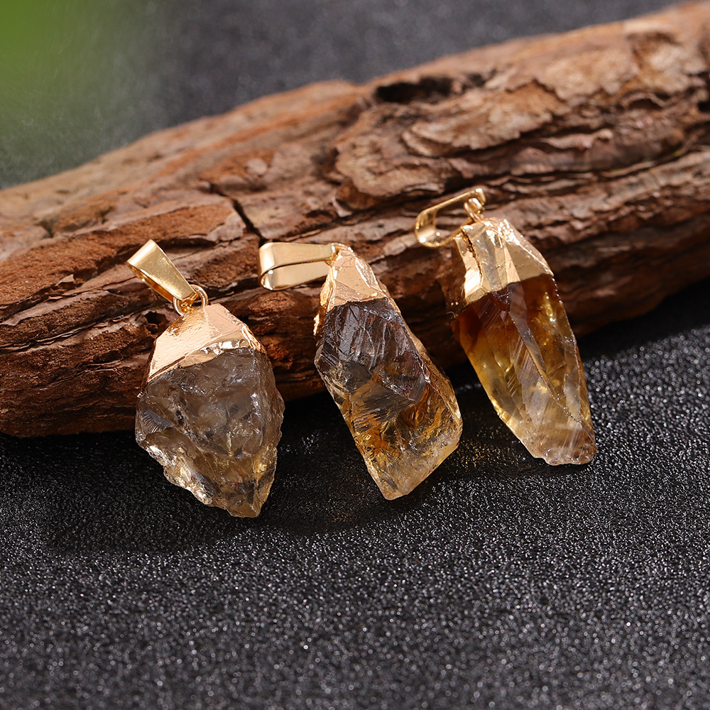 Natural Druzy topázio cristal citrino irregular Pingente de pedra bruta banhado a ouro Encantos para Colar Brincos Jóias Acessório