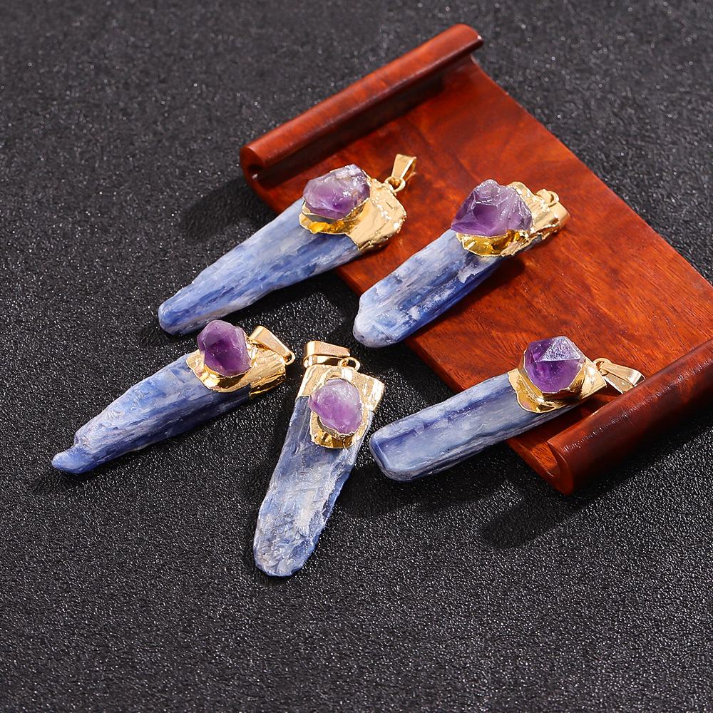Ciondoli a forma di colonna di cristallo con ciondolo in pietra di quarzo Druzy blu con inserto in ametista naturale collana, orecchini, accessori la creazione di gioielli