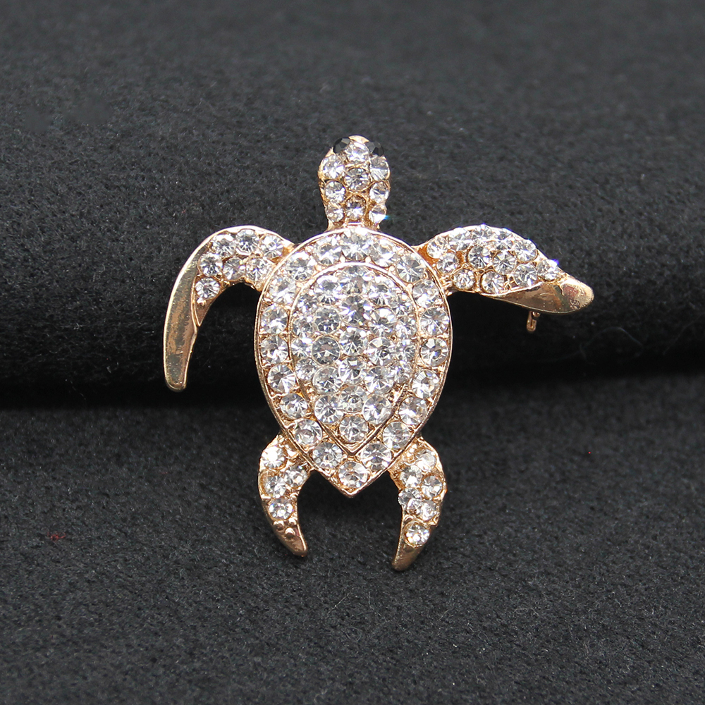 Custom Brooches Fashion Jewelry Gold Plated Animal Rhinestone Sea Turtle Pins For Women Decoration