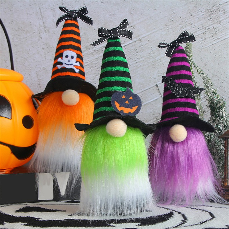 Gnomos de pelúcia bigode de halloween feito à mão tomte sueco abóbora fantasma gnomos enfeites de mesa de halloween