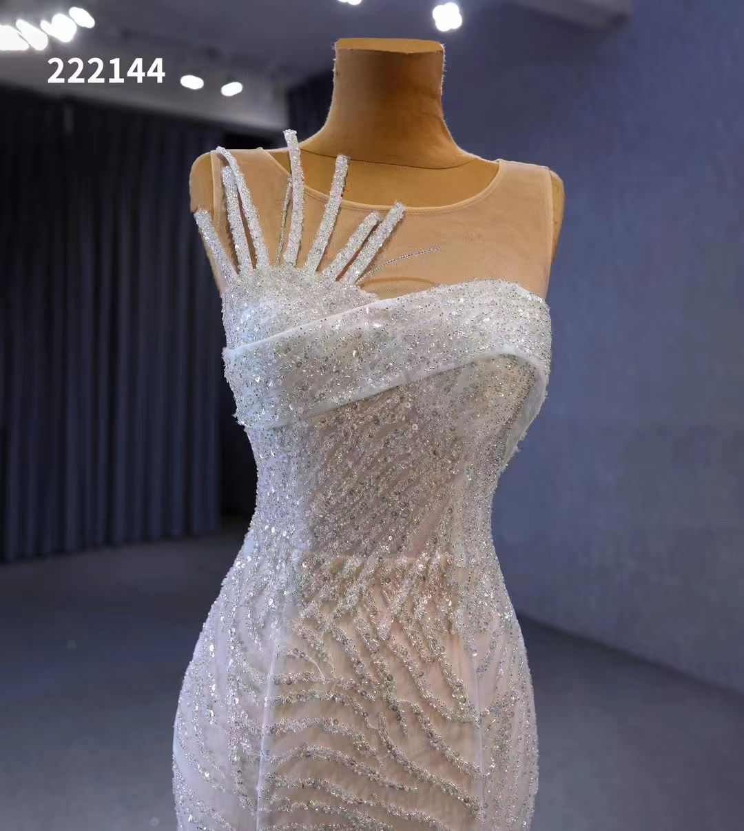 Современное свадебное платье белое русалка с блестками рукавов длина пола SM222144