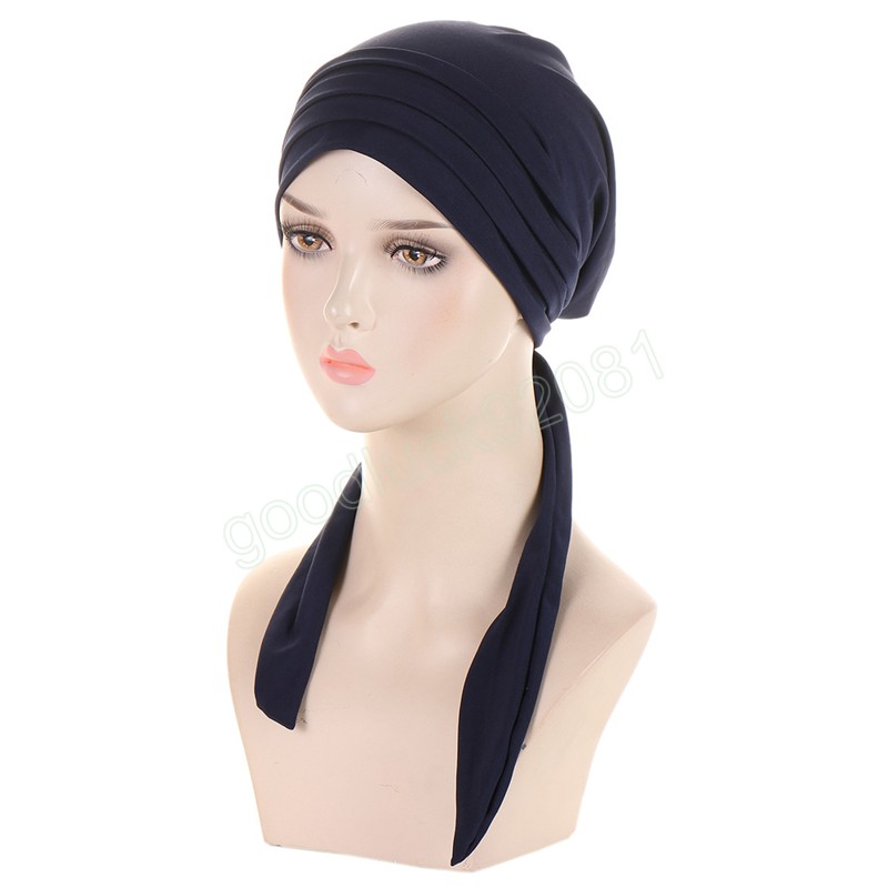 Femmes pré-cravate foulard musulman Hijab femme Turban Cancer chimio casquette chapeau intérieur perte de cheveux couverture tête enveloppement chapeaux Stretch Bandana