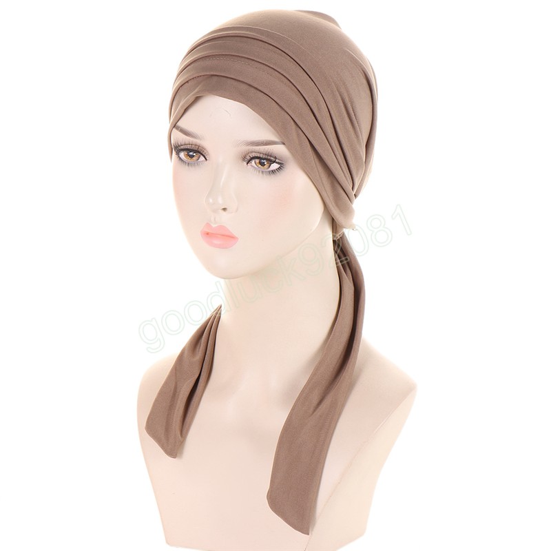 Femmes pré-cravate foulard musulman Hijab femme Turban Cancer chimio casquette chapeau intérieur perte de cheveux couverture tête enveloppement chapeaux Stretch Bandana