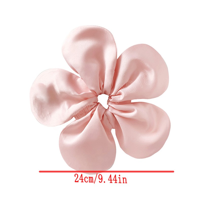 Scrunchies in raso a forma di fiore extra-large Cravatte elastiche capelli Porta coda di cavallo Corde capelli da donna Fasce capelli semplici in tinta unita