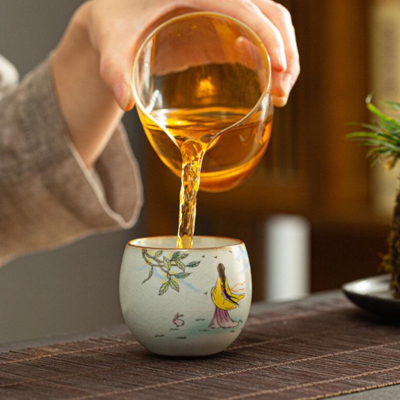 Tazza da caffè retrò Ru Kiln Tazza da tè in ceramica Modello di loto Ciotola da tè portatile da viaggio Set da tè fatto a mano Master Cup 90ml