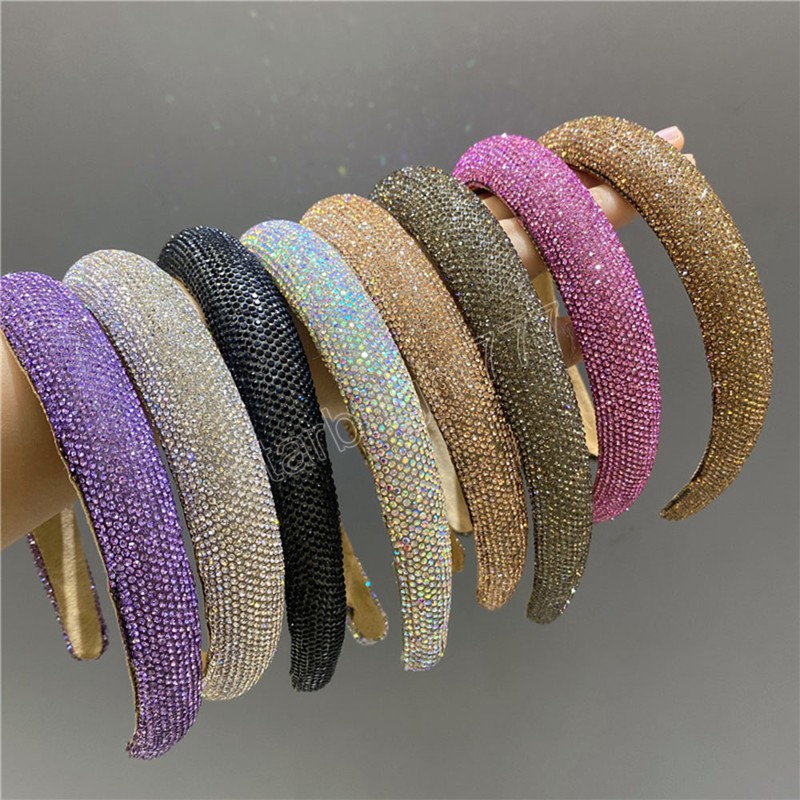 Femmes filles plein coloré strass perles éponge rembourré bandeau bandeau adulte cheveux accessoires cheveux Jewley cheveux cerceau fille