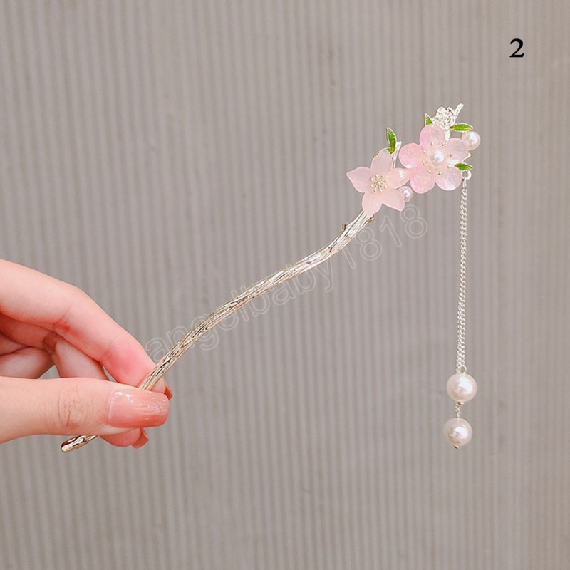 Peach Blossom Fringe Hair Sticks Ancient Style Step Shake Hairpin For Girls Hanfu Headwear Super Fairy Women Hair Accessories