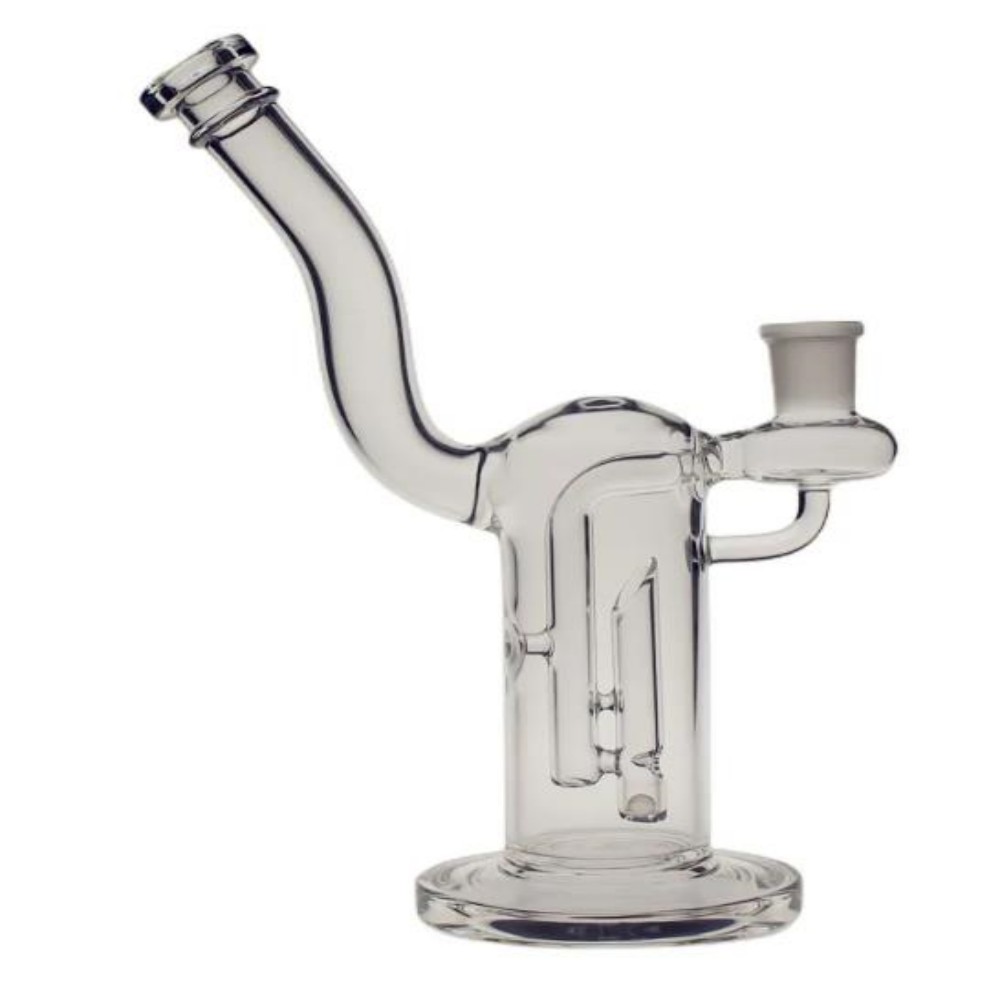 Bomba de difusión de 26 cm de altura Bong Hookahs con bola de salto Pipa de agua para fumar Medio círculo Doblado Cuello Dab Rigs Tamaño de la junta 18.8 mm