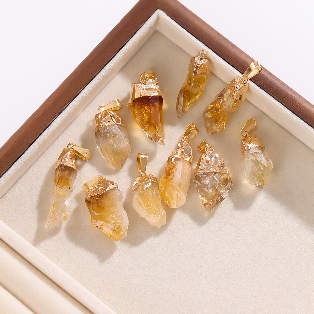 Natural Druzy topaz irregular citrine crystal Pendant raw stone gold plated Charms for Necklace Earrings Jewelry Making Accessory