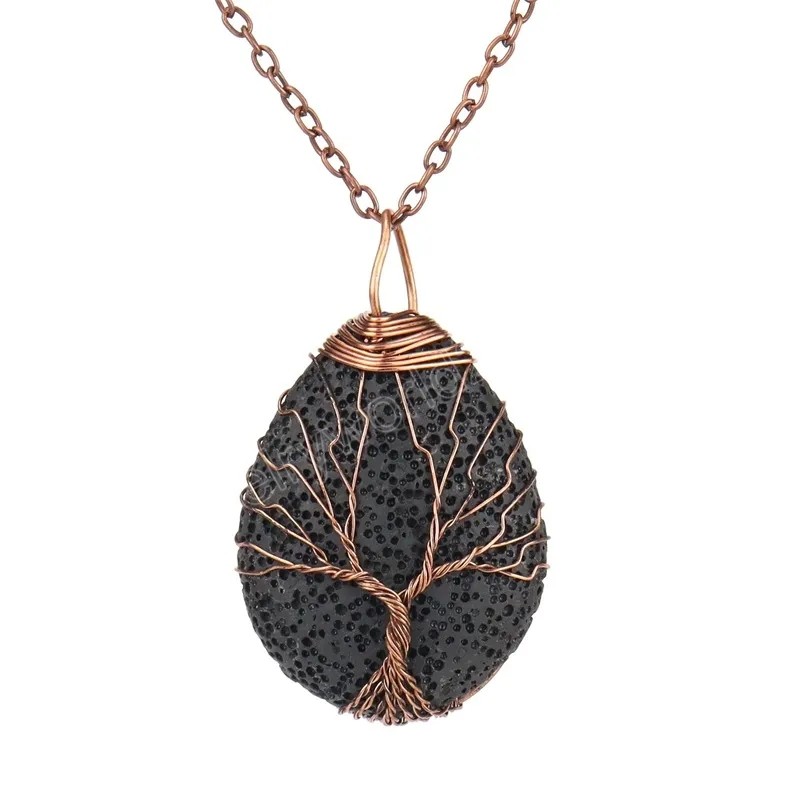 Wire Wrap Colorful Lava Stone Tree of Life Halsband Diy Aromaterapi Essential Oil Diffuser Halsband för kvinnors smycken