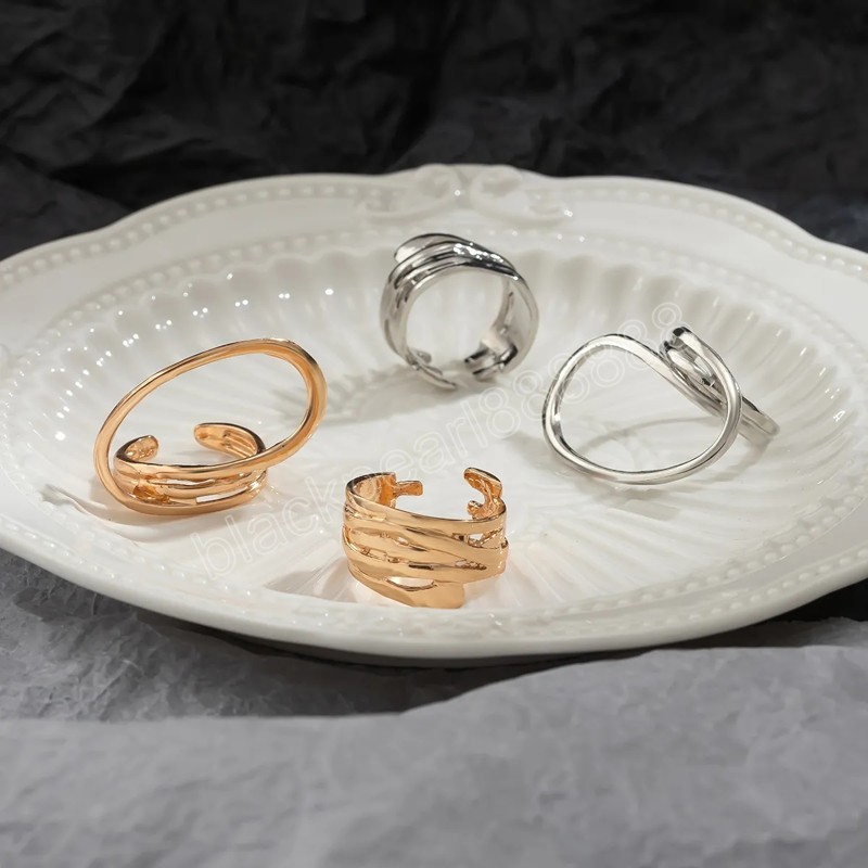 Anéis de geometria ampla irregular para mulheres Ajustes de dedo aberto ajustáveis da moda Ladies 2023 Acessórios de jóias de moda feminino feminino