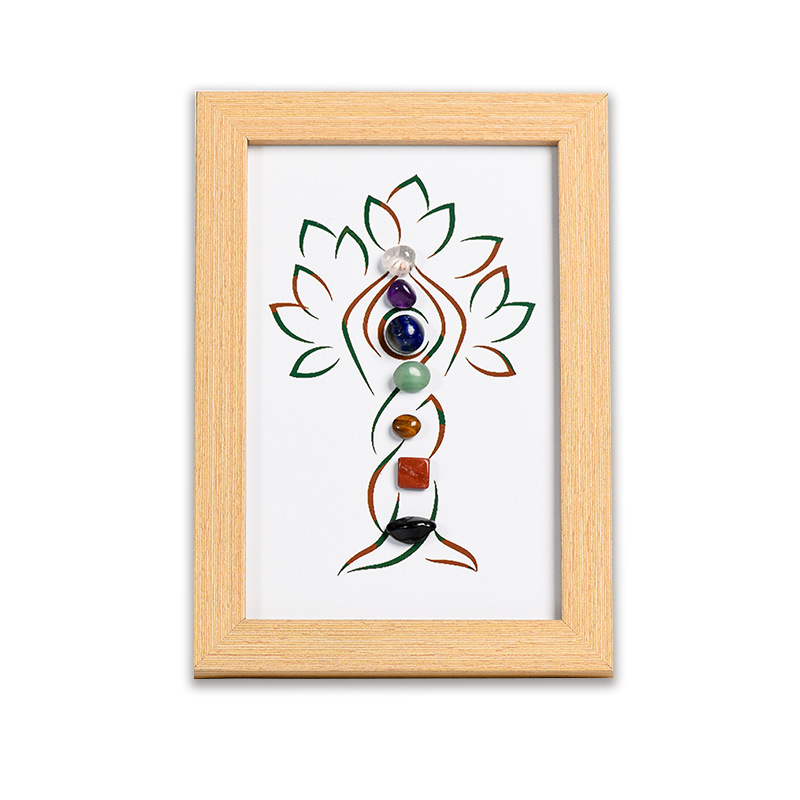 Natuurlijke Chip Ruwe Chakra Steen Display Yoga Boom Massief Houten Fotolijst Tafel Home Mode Accessoires Feestelijke Ornamenten Gift size