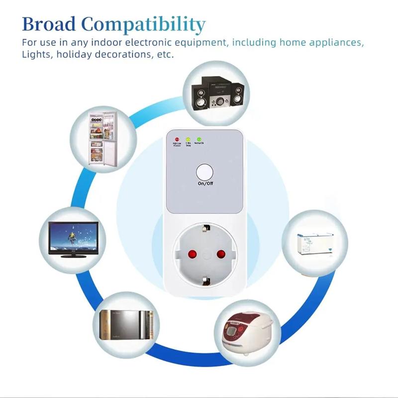 Koruyucu Voltaj Rölesi Elektrik Soketleri 110V US 220V AB UK FR Fiş Soket Dengeleyicisi Otomatik Dalgalanma Koruması Güvenli Buzdolabı