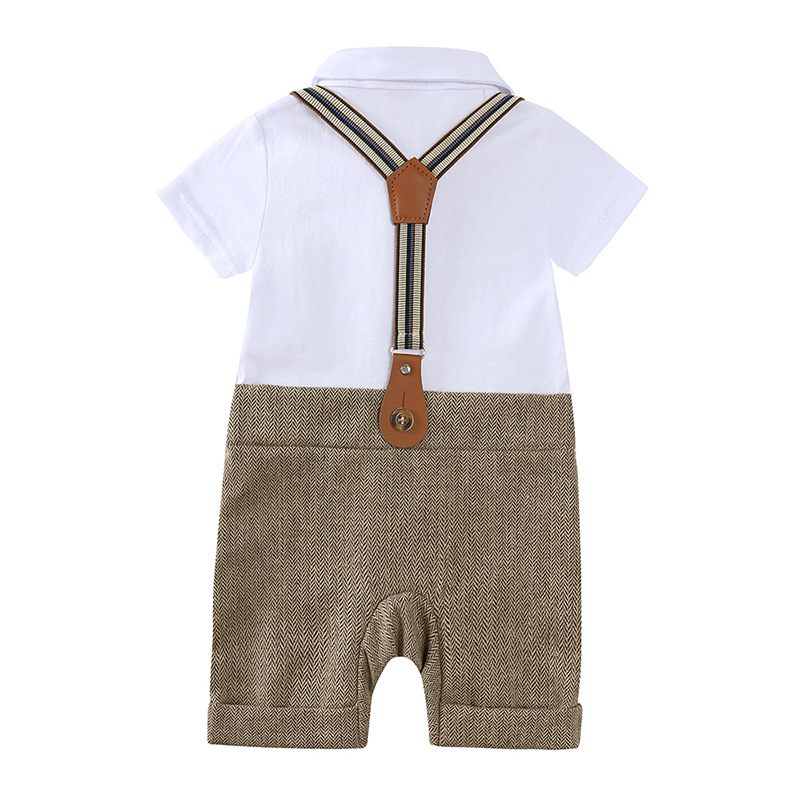 Nyfödd baby pojke gentleman outfit kläder jumpsuits bomull sommar jumpsuit väst hatt 3st.