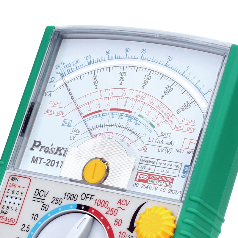 Original Pro'sskit MT-2017 Säkerhetsstandard Skyddsfunktion Analog multimeter OHM Testmätare DC AC-spänningsström