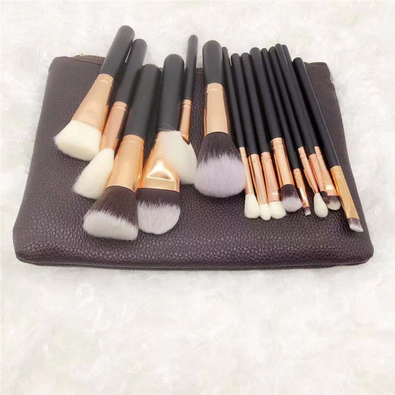 Professionnel 15 pièces ensemble de pinceaux de maquillage noir pinceau de fond de teint pinceau fard à paupières outils de maquillage de beauté