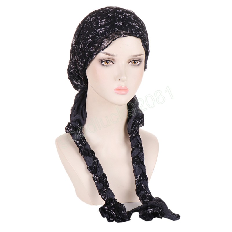 Pré-attaché femmes musulman imprimer Hijab Turban longue queue tresse chapeau bonnet chimio Bonnet islamique Cancer perte de cheveux bandeau foulard Mujer