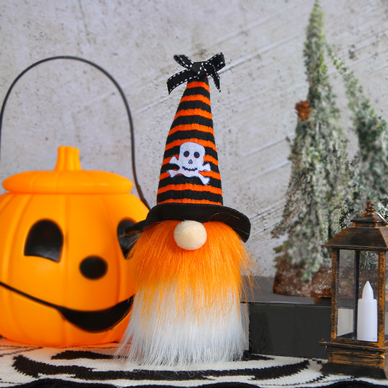 Gnomos de pelúcia bigode de halloween feito à mão tomte sueco abóbora fantasma gnomos enfeites de mesa de halloween