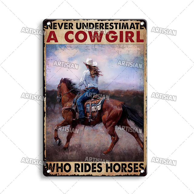 Ride Horse Metal Poster Cowboy Cowgirl Tin Plate Horse Racing Decorative Sign Wall Decor Garage Bar Pub Club Hotel Cafe Home Room Stable Personlig dekoration W01