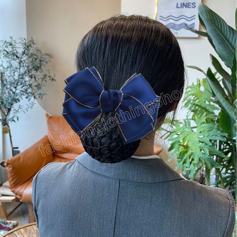 Elegante tessuto floreale con fiocco in nastro Barrette Lady Hair Clip Cover Net Tulle Bowknot Bun Snood Donna Hairgrips Forcine Accessori