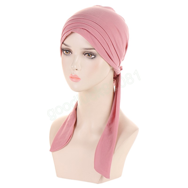 Femmes pré-cravate foulard musulman Hijab femme Turban Cancer chimio casquette chapeau intérieur perte de cheveux couverture tête enveloppement chapeaux Stretch Bandana