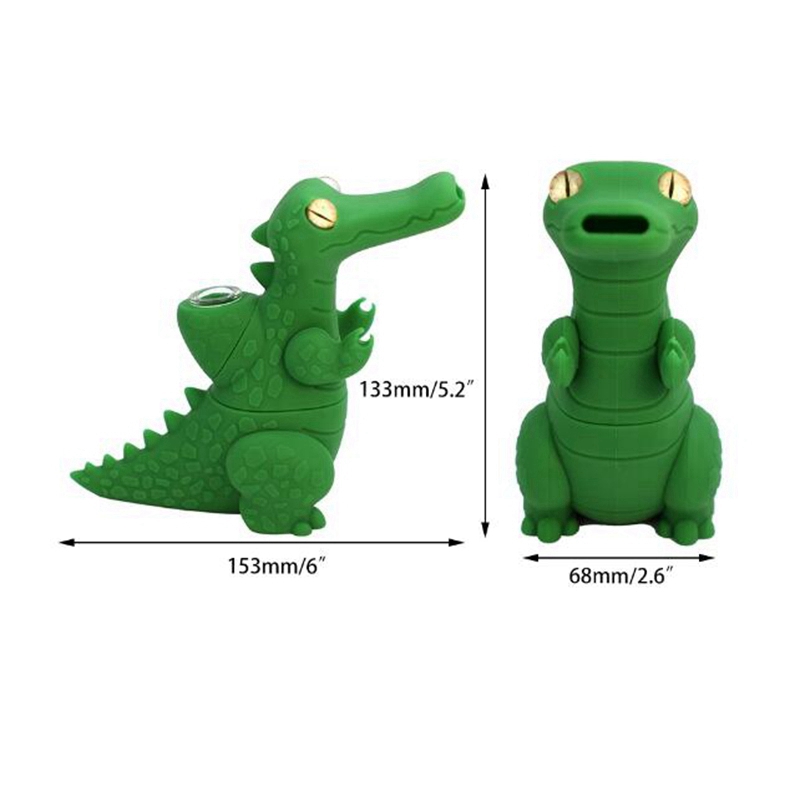 Crocodile Style Coloré Fumer Silicone Bong Pipes Kit Portable Voyage Bubbler Herbe Tabac Poignée Filtre Cuillère Quartz Bol Huile Rigs Pipe À Eau Dabber Titulaire DHL