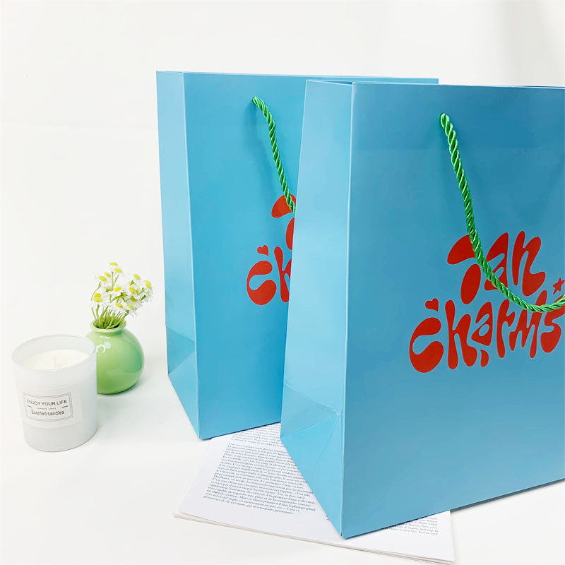 Wholesale Luxury Blue Shoes Clothes packaging Paper bags Boutique Shopping Paper Gift Bags With Logo