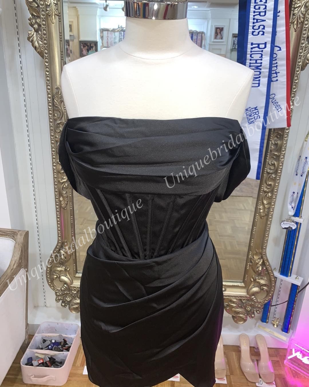 Corsetto bustier Abito da ritorno a casa 2k24 Off-spalla Collo ad anello Corto aderente Prom Cocktail party semi-formale Cravatta nera Gala Invitato a un matrimonio Abito hoco Fessura alta Verde foresta