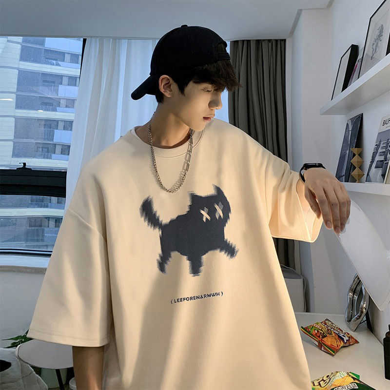 Designer Fashion Clothing Hip hop Tees Rock Tshirts Cat Printed T-shirt Men's Trendy Summer American Clothing Design with a Sense of Fashion