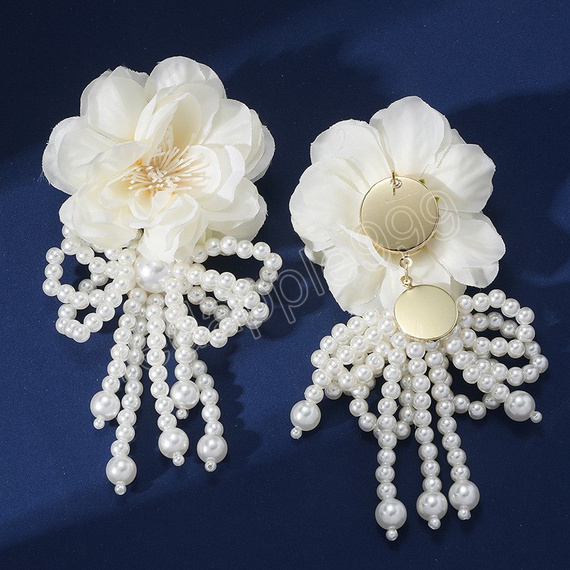 Delikatne duże perły Kolczyki dla kobiet dla kobiet nowożeńca biała przędza kwiatowy kolczyki