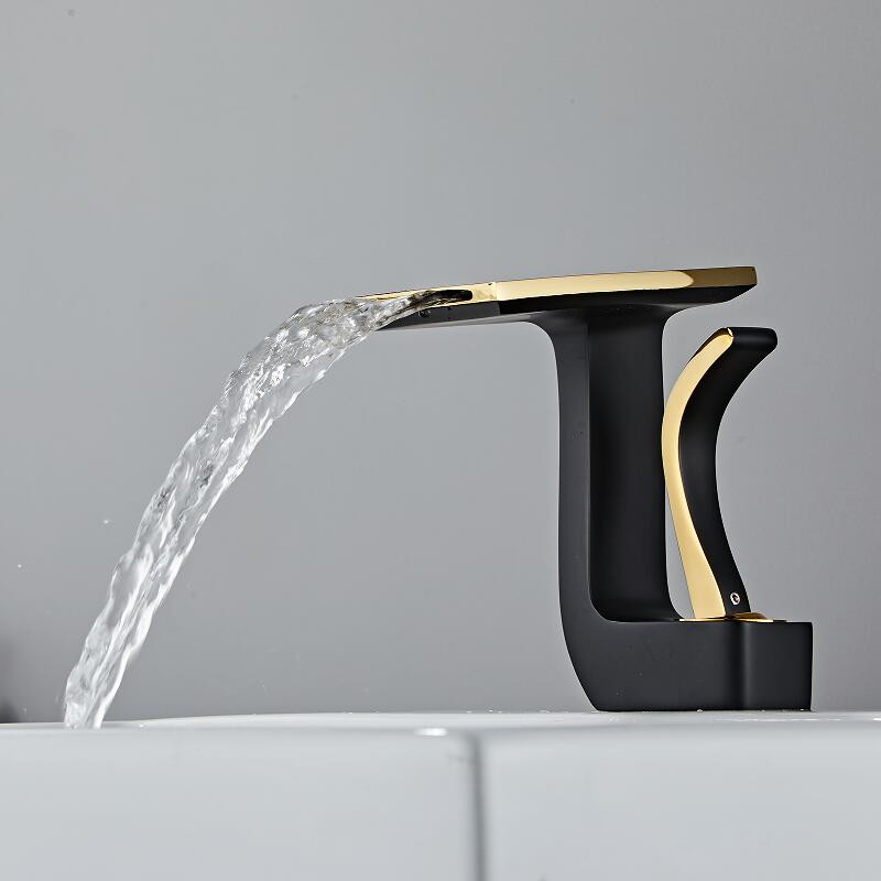 Svart badrumskran Modern Guldbassängen kran Mässing WASHBASIN KRABUT Singelhandtag Enkla hål Elegant kran för badrum