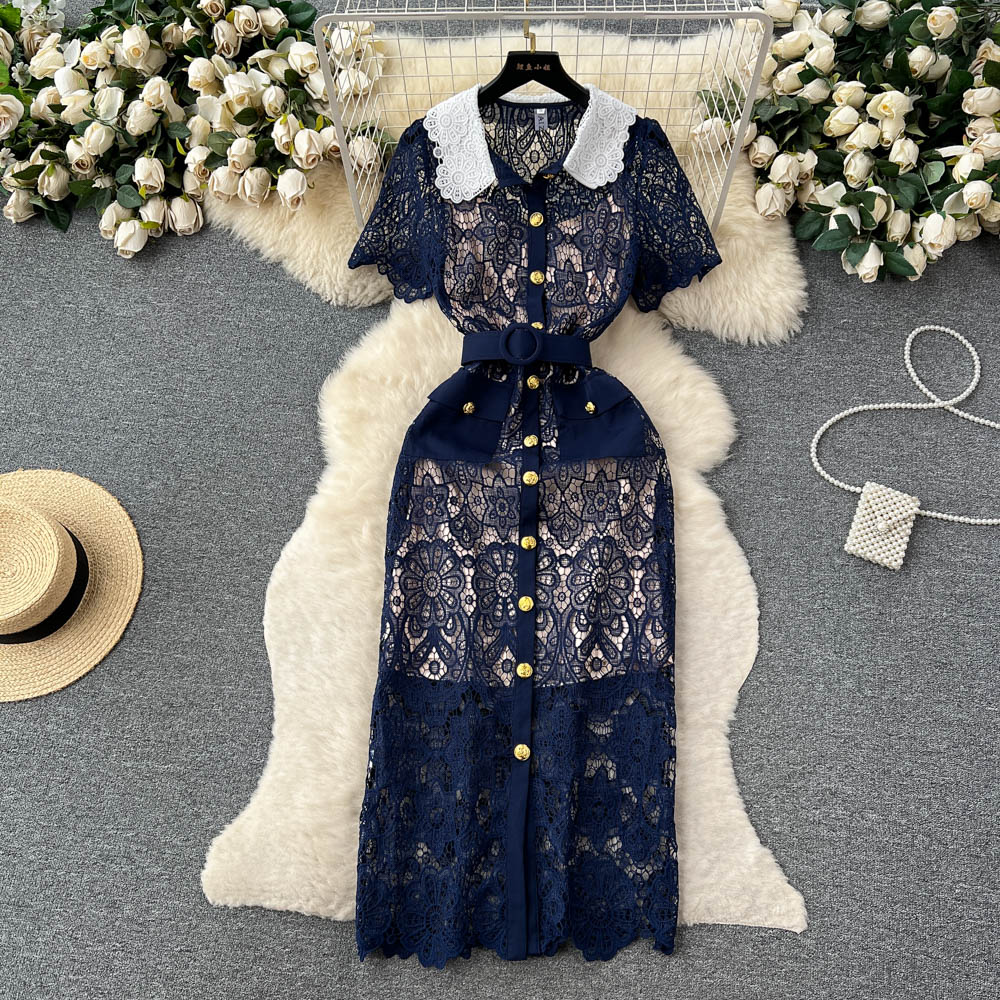 Basic Casual Dresses Runway Hollow Crochet Lace Dress Summer Party Women Embroidery Luxury Designer Midi Holiday Vestidos De Fiesta 2023