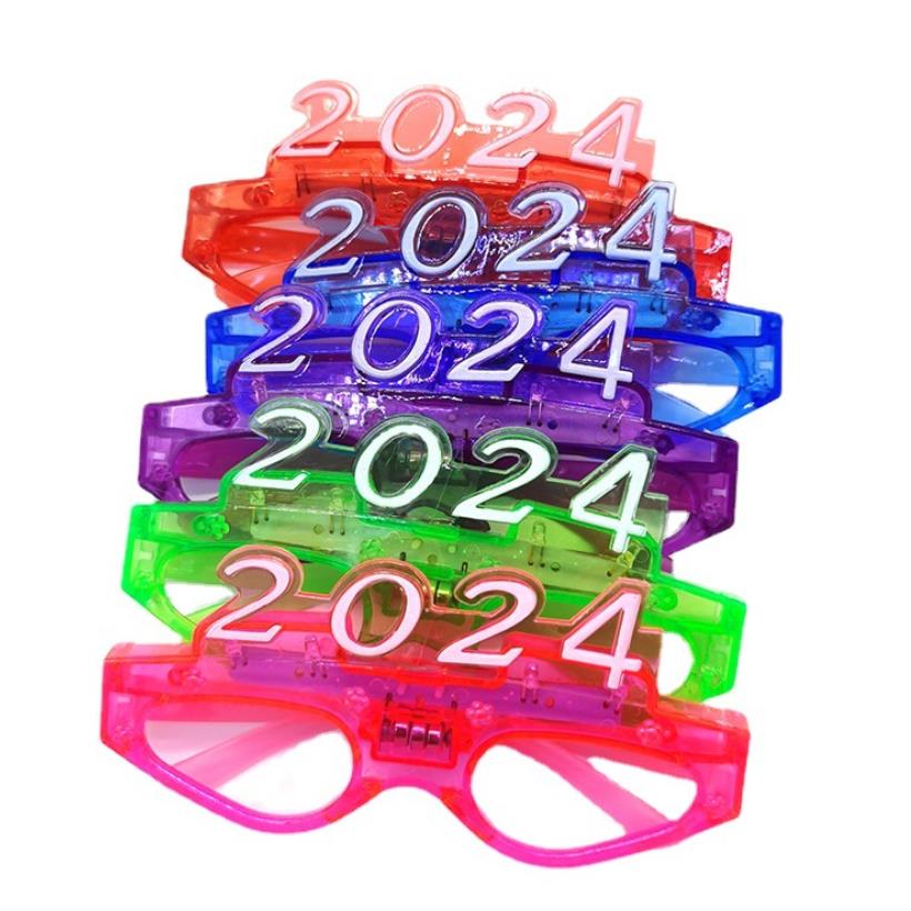 Party Decor Led Light Up 2024 Glasögon Glödande blinkande glasögon Rave Glow Shutter Shades Eyewear For New Year Kids Adults Size