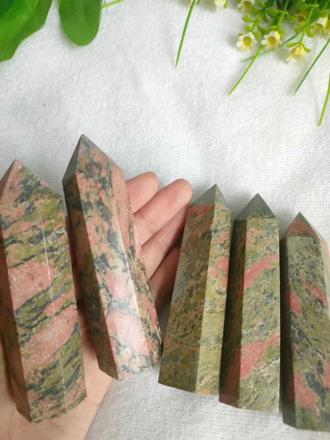 7-11cm Natural Crystal Wand Unakite Stone Quartz Point Plating Gemstone Tower Mineral Specimen Healing