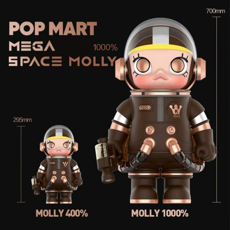 Nouveau stock ornements tendance, jouets à main, décoration de salon, caramel au chocolat 4001000% molly astronaute MEGA jasmine poupée POP MART tapis à bulles 28-70CM