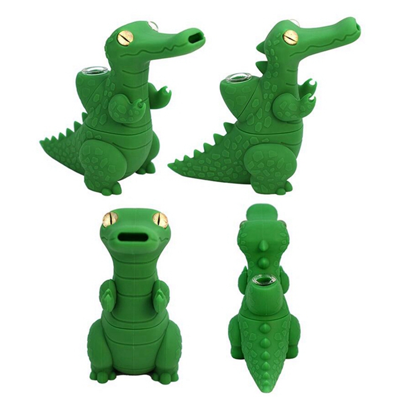 Forme de dinosaure Coloré Fumer Silicone Bong Pipes Kit Portable Voyage Bubbler Herbe Tabac Nineholes Filtre Cuillère Quartz Bol Plates-formes pétrolières Waterpipe Dabber Holder