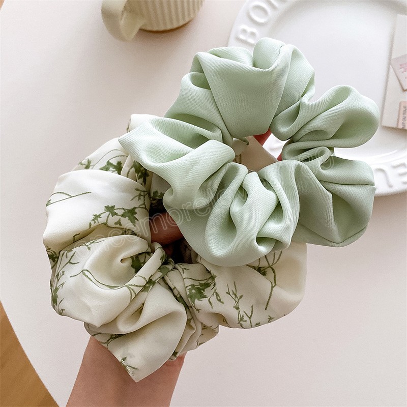 Nuovo tessuto verde chiaro delicato grande tinta unita stampato 2 pezzielastico capelli Scrunchie accessori capelli donne ragazze