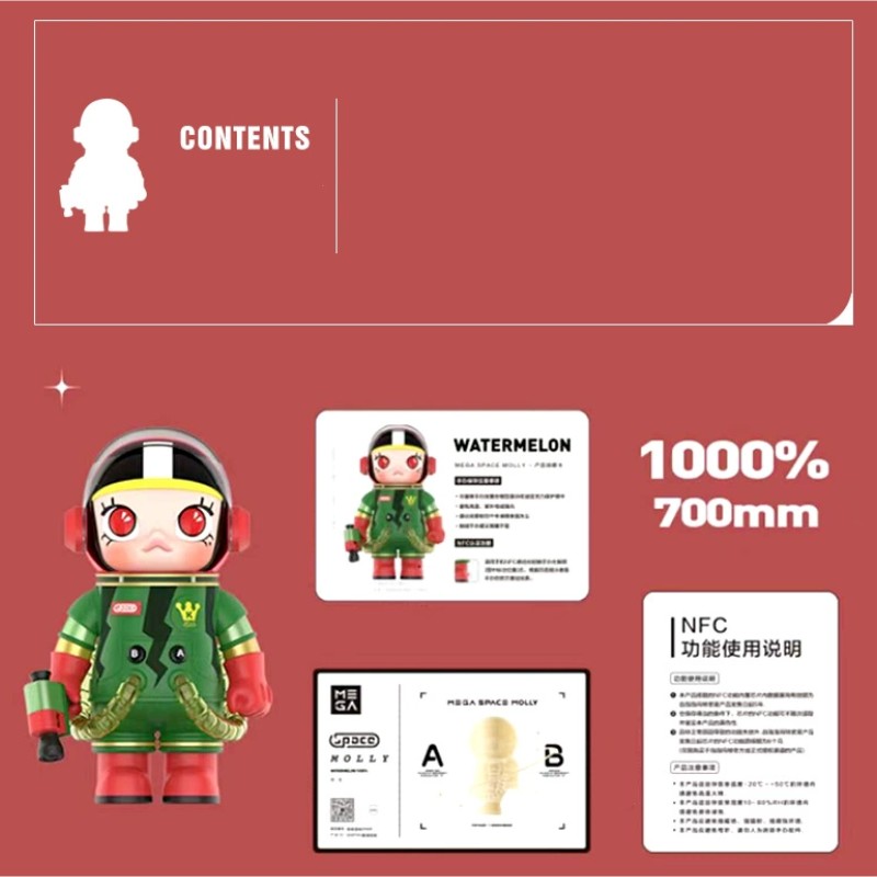 새로운 지점 수박 인 Corriente Roja Ornamental Toy Doll 400-1000% 28-70cmmolly 우주 비행사 Molly Dawa Mega Popmart Bubble Mart Handmade