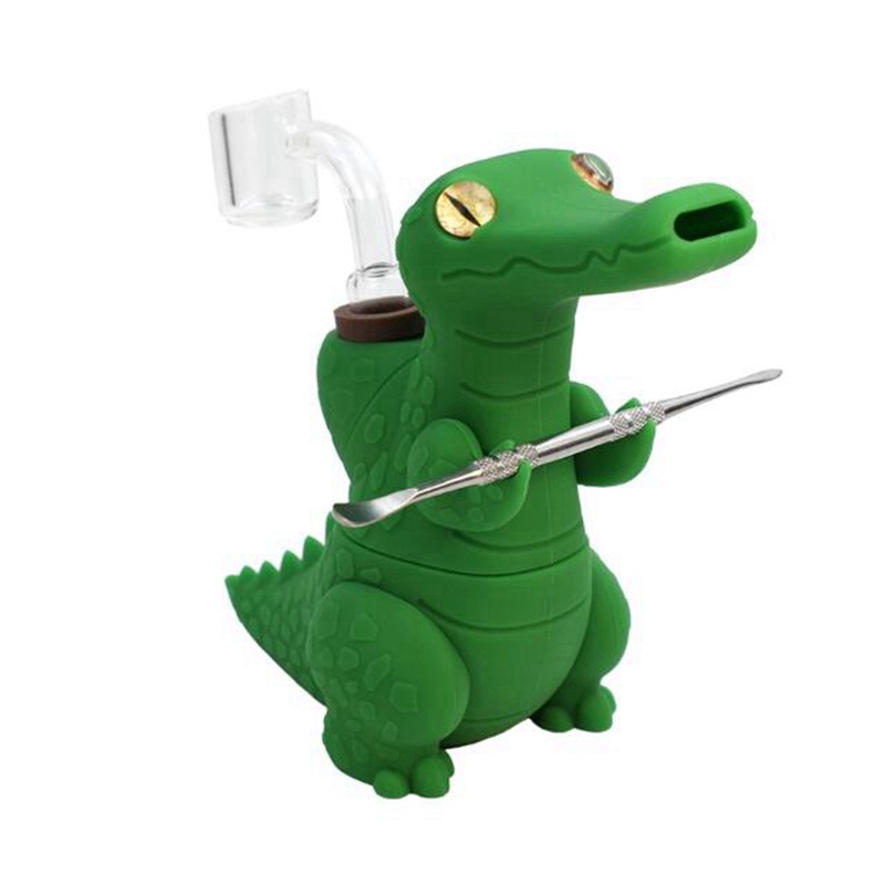 Crocodile Style Coloré Fumer Silicone Bong Pipes Kit Portable Voyage Bubbler Herbe Tabac Poignée Filtre Cuillère Quartz Bol Huile Rigs Pipe À Eau Dabber Titulaire DHL