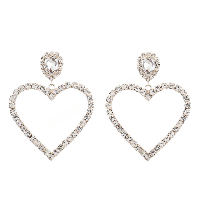 Trend Sparkling Big Rhinestone Heart Women's Earrings Party Wedding Accessories Fashion Statement Heart Earrings