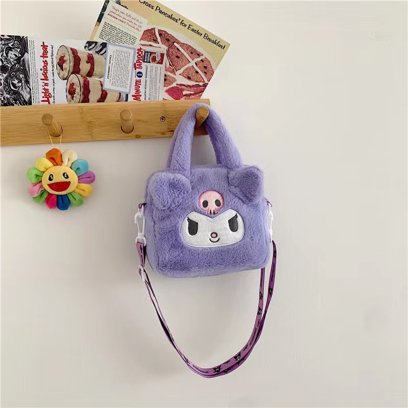 Bolsa de pelúcia japonesa super fofa portátil para estudante menina com desenho de coração bolsa de mão bolsa de ombro única para presente de boneca