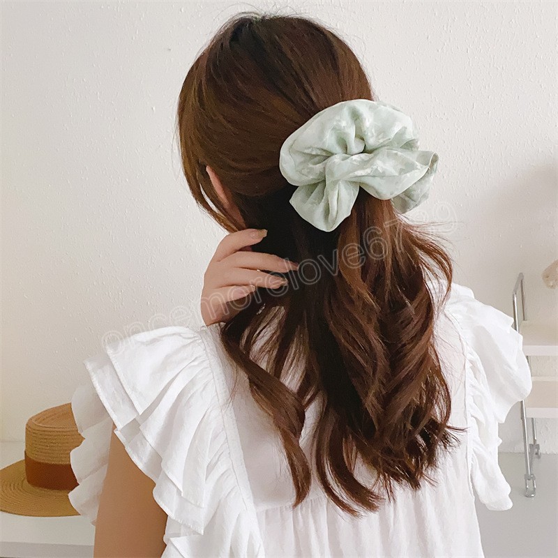 Nuovo tessuto verde chiaro delicato grande tinta unita stampato 2 pezzielastico capelli Scrunchie accessori capelli donne ragazze