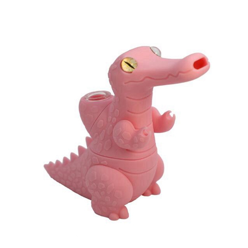 Style Crocodile Coloré Fumer Silicone Bong Pipes Kit Portable Voyage Bubbler Herb Tabac Poignée Filtre Cuillère Quartz Bol Plates-formes pétrolières Waterpipe Dabber Holder