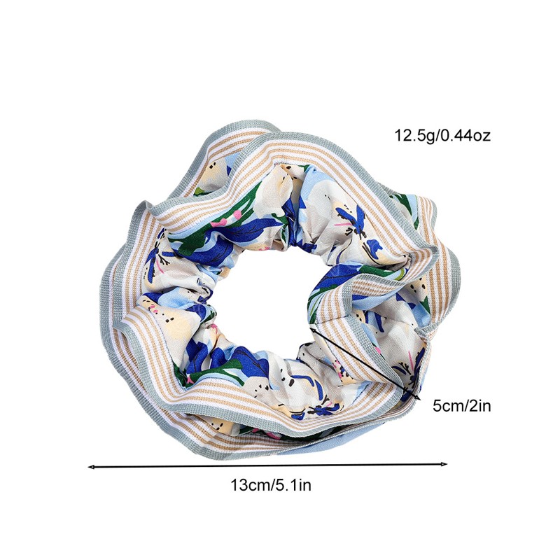 한국의 달콤한 꽃 직물 대형 스크런치 패션 단순한 기질 줄무늬 가장자리 꽃 스크 런치 헤어 액세서리